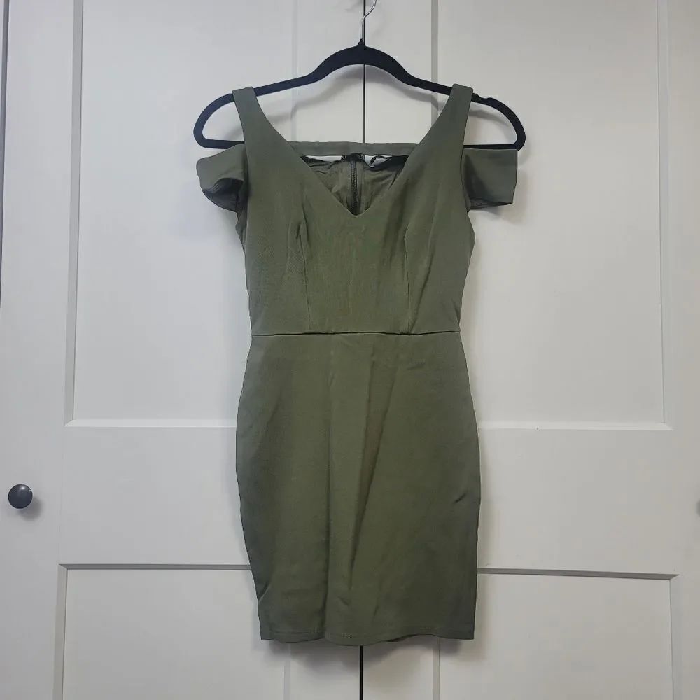 Bebe Bodycon Olive Green Dress, XSmall - Picture 2 of 8